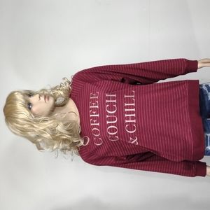 Fifth Sun Burgundy Large coffee, couch & chill long sleeved Top